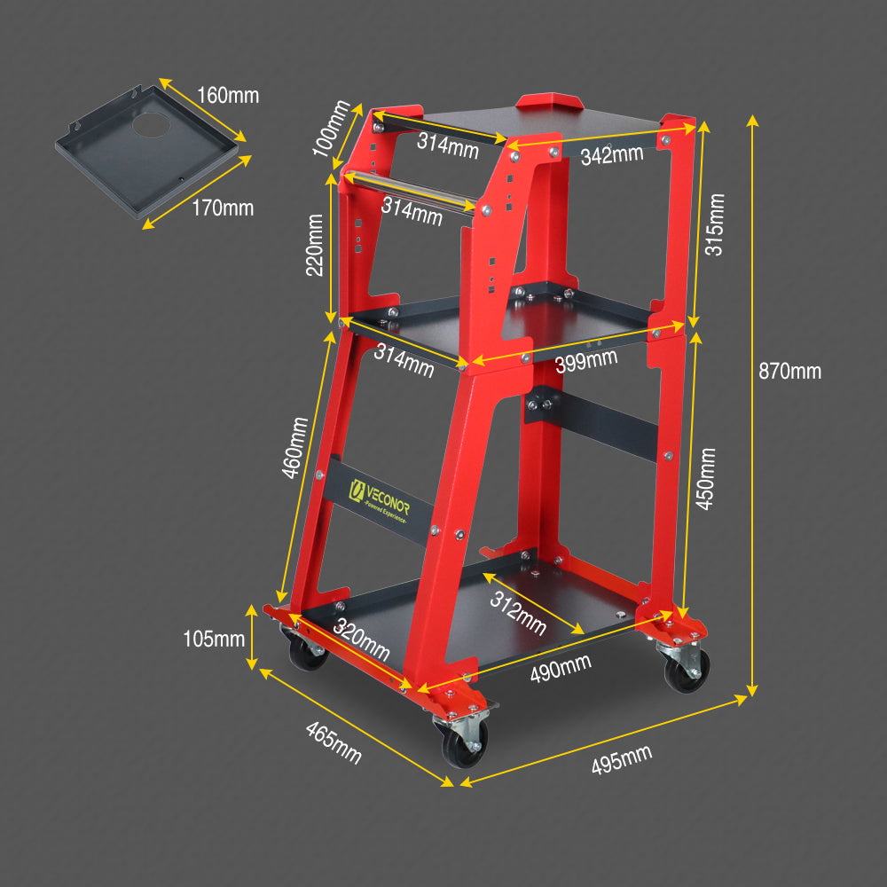 3x Tier Rolling Tool Cart 440 LBS Capacity Tiered Storage Tool Cabinet for Car Fuel Injector Cleaner & Tester Cleaning Machine